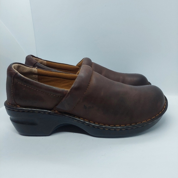 BORN Toby Duo Womens Shoes 10M Brown Slip On Mule Clog Loafer Leather Comfy - Picture 2 of 13